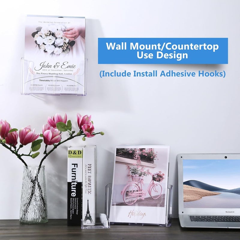Argvey Acrylic Brochure Holder 8.5 x 11 inches, 4 Pack Clear Brochure Display Stand with Removable Divider for Trifold 4 Inches Wide Pamphlet, Plastic Flyer Holder for Magazine, Literature, Booklet - Image 4